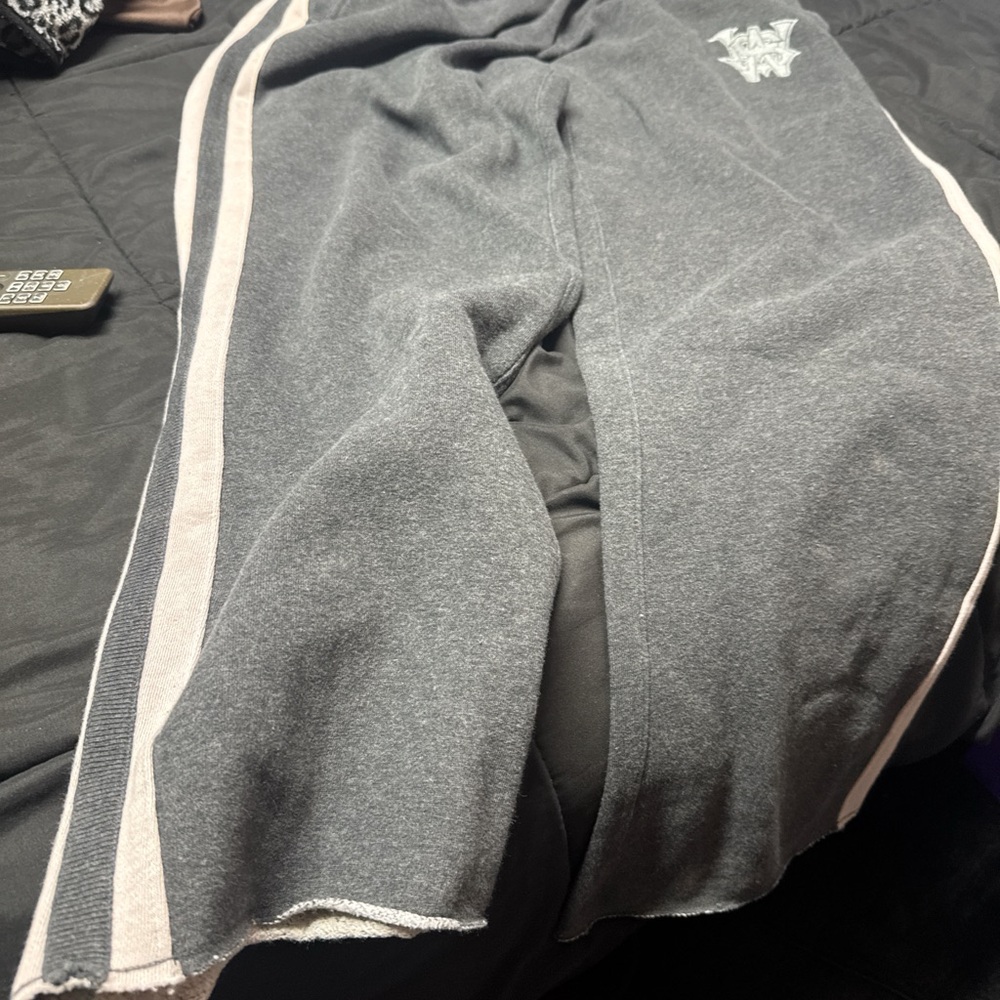 Gray Sweatpants with White Stripes